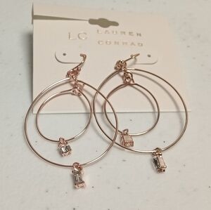 COPY - LAUREN CONRAD ROSE GOLD DOUBLE HOOPS WITH CRYSTAL CHARMS